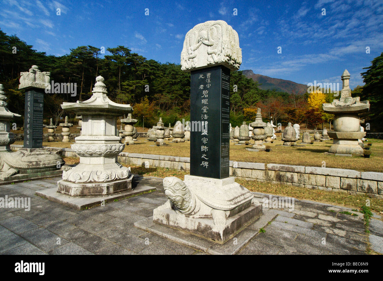 Gedenkstätten in Buddhastatue buddhistische Tempel, Südkorea Stockfoto