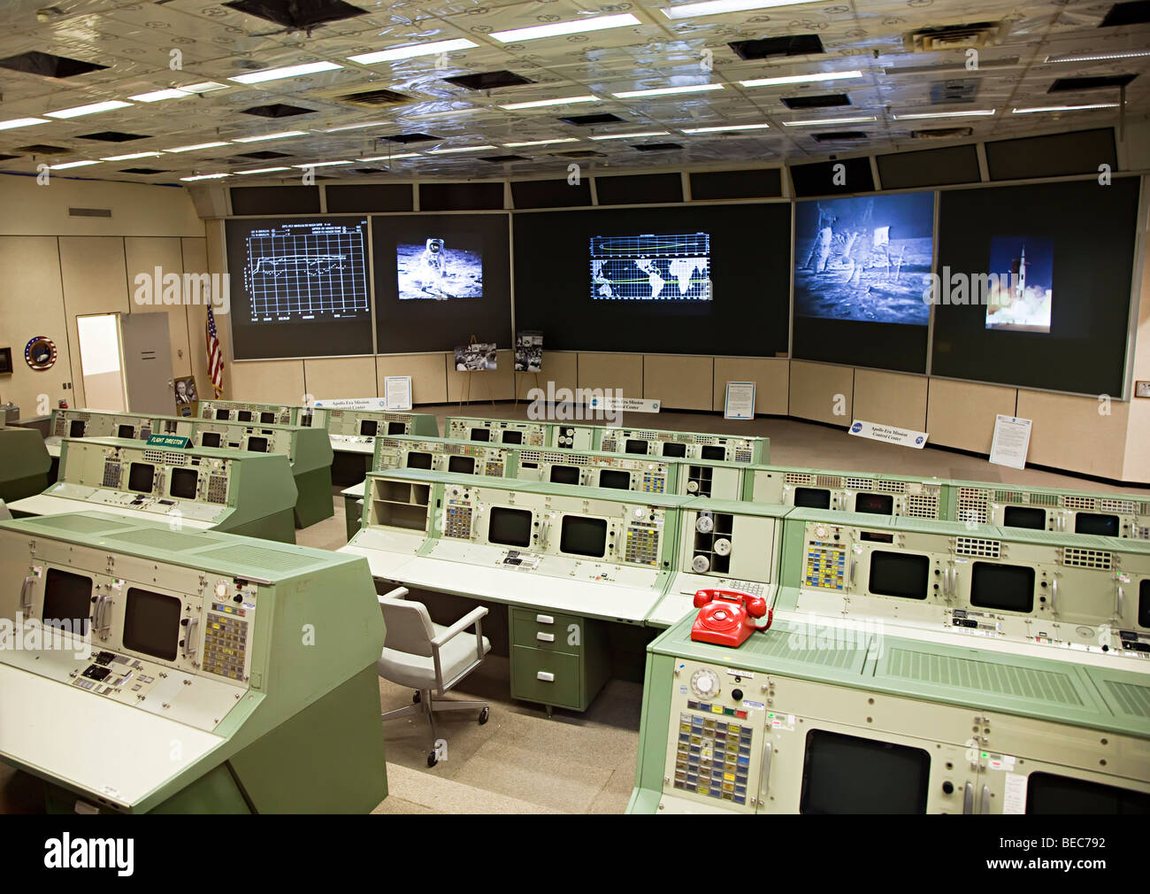 Apollo-Ära Missionskontrolle NASA Space Center Houston Texas USA Stockfoto