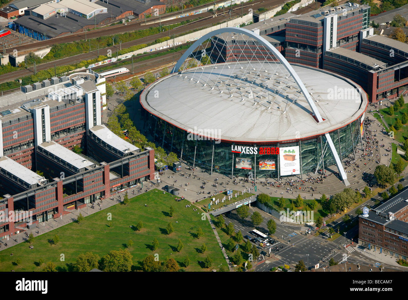 Luftaufnahme, Kölnarena Stadion, Deutz, Köln, Nordrhein-Westfalen, Deutschland, Europa Stockfoto