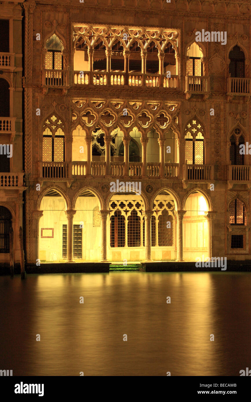 Palazzo Ca'd ' Oro in der Nacht, Venedig, Italien Stockfoto