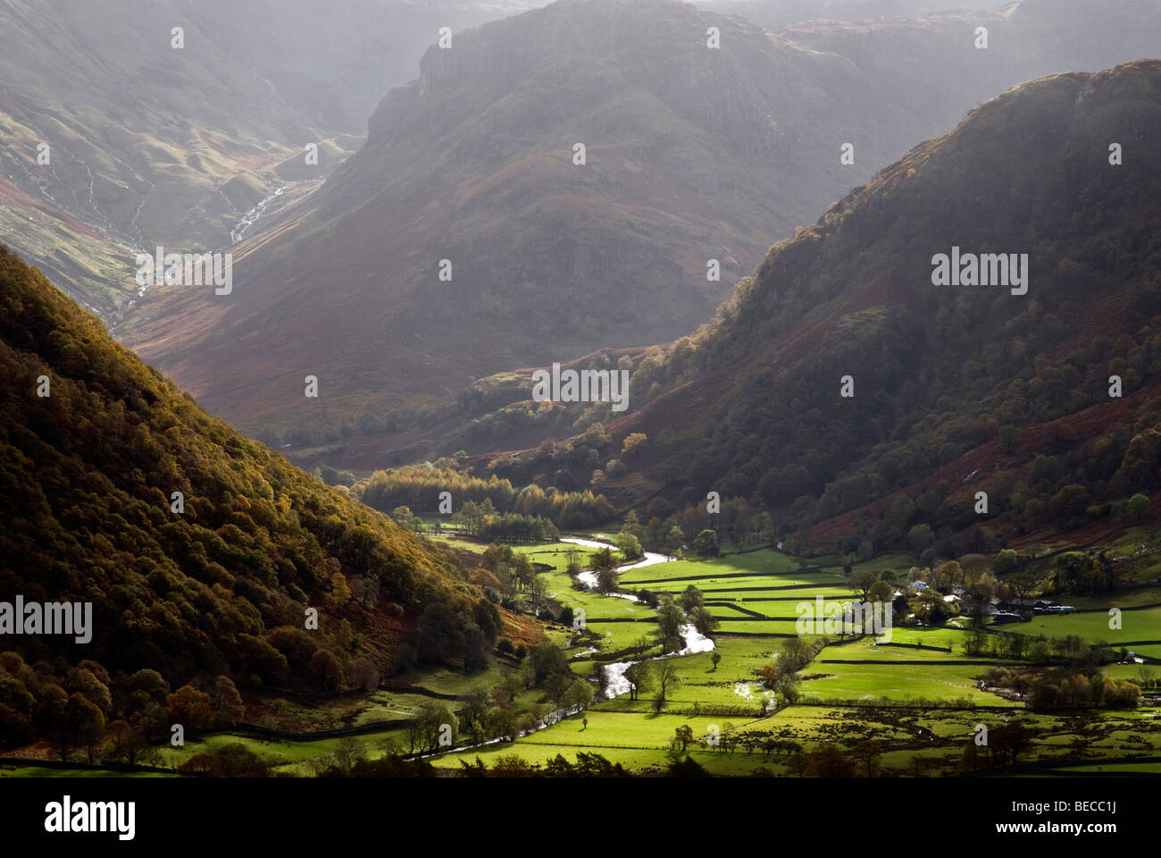 Stonethwaite Stonethwaite Beck sonnen sich in Herbst Licht Stockfoto