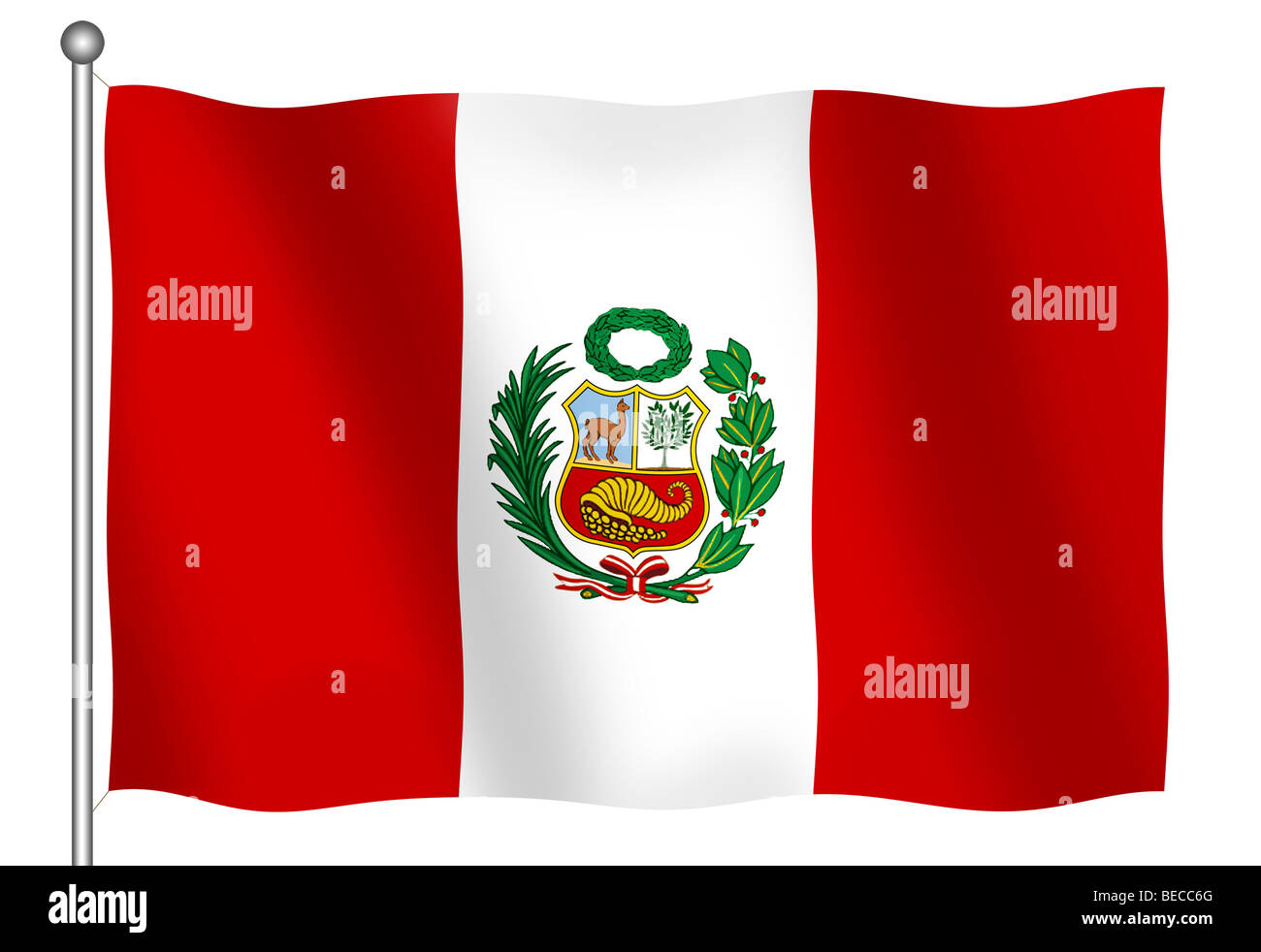 Flagge von Peru winken (mit Clipping-Pfad) Stockfoto