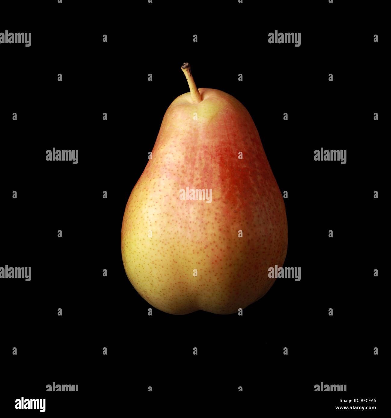 Birne auf schwarzem Hintergrund isoliert Stockfoto