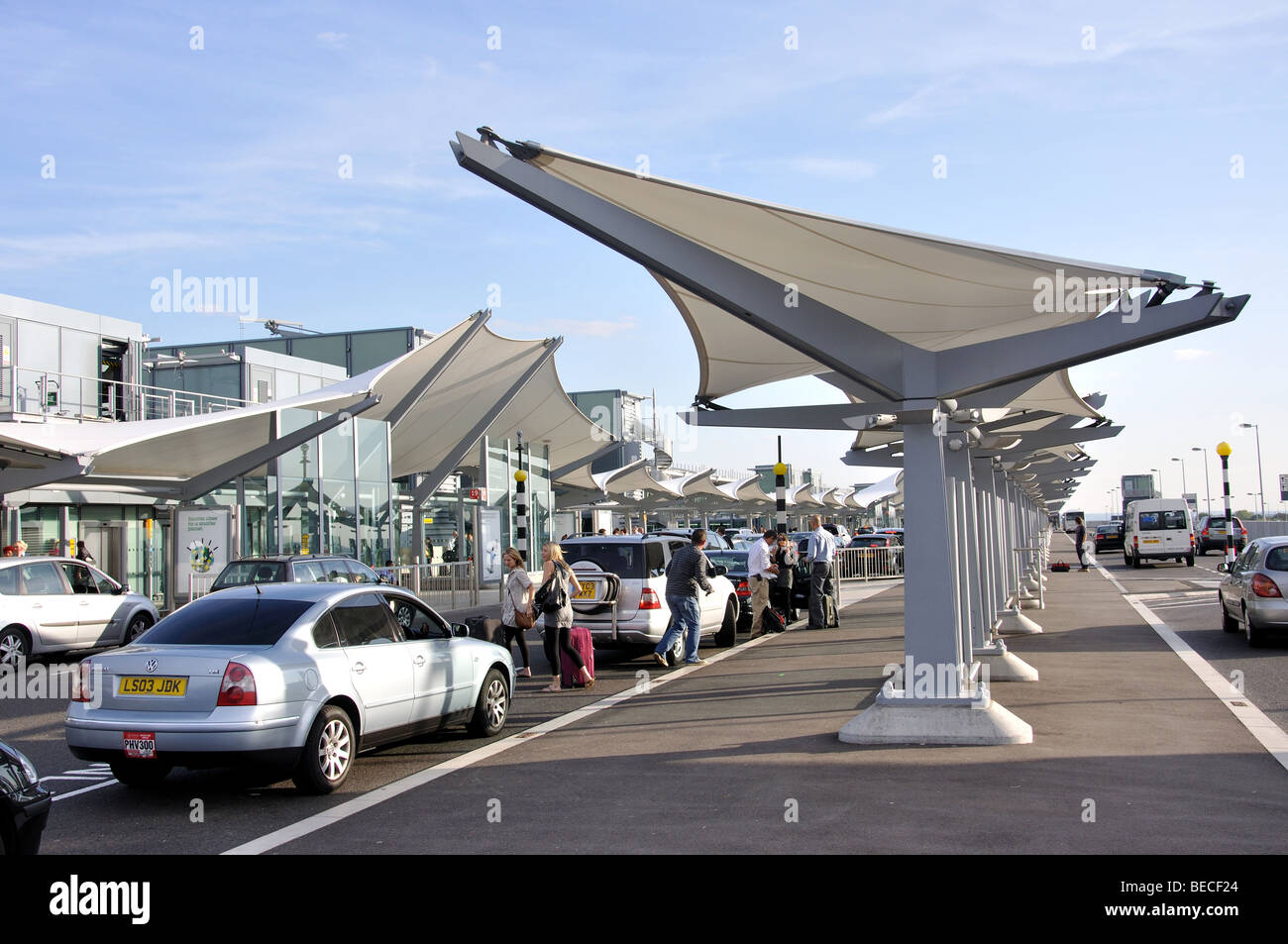 Abflugebene Terminal 5 in Heathrow Flughafen. London Borough of Hounslow, Greater London, England, United Kingdom Stockfoto