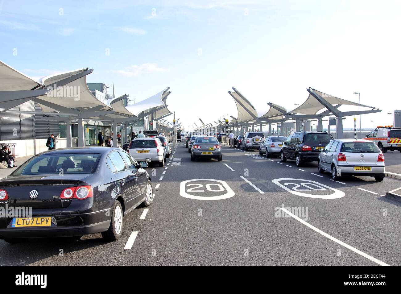 Abflugebene, Terminal 5, Flughafen Heathrow, London Borough of Hounslow, Greater London, England, Großbritannien Stockfoto