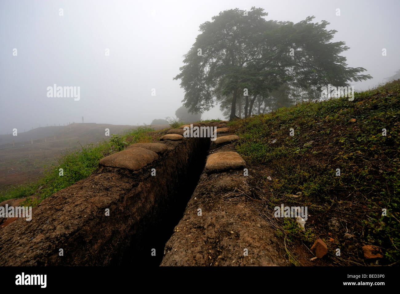 Graben in Nebel, DinhBin, Nord-Vietnam, Südostasien Stockfoto