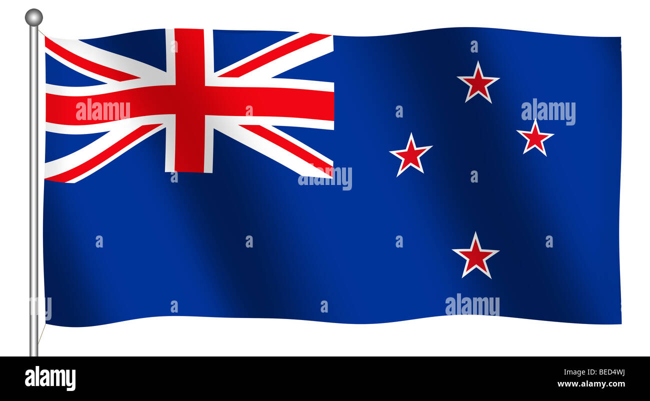 Flagge von New Zealand winken (mit Clipping-Pfad) Stockfoto
