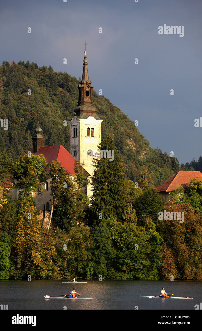 Slowenien, Bled, See, Insel, Kirche Mariä Himmelfahrt Stockfoto