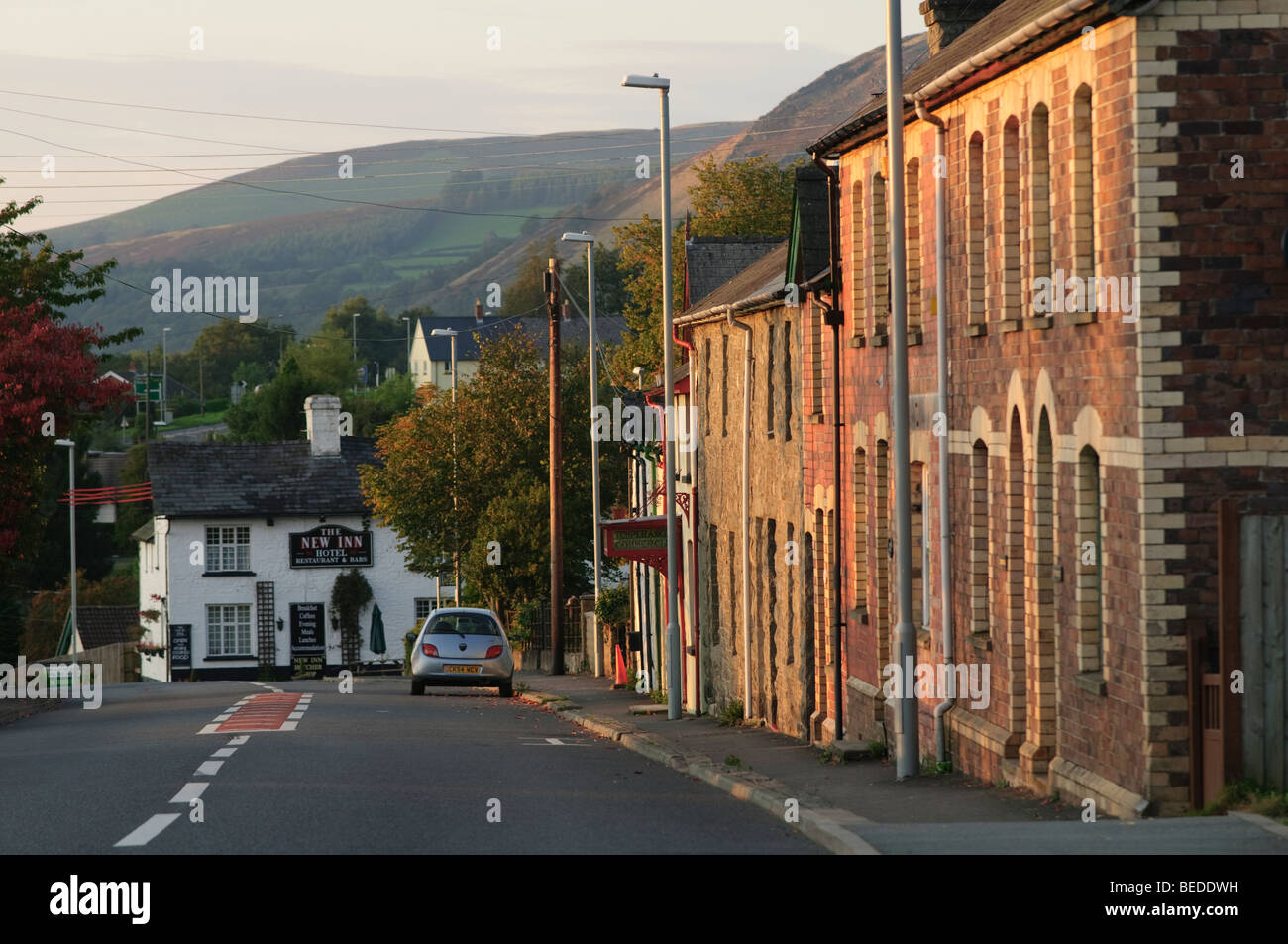 Walisischen Sie kleinen Dorf in der Dämmerung - Newbridge on Wye, Powys, Mitte Wales UK Stockfoto