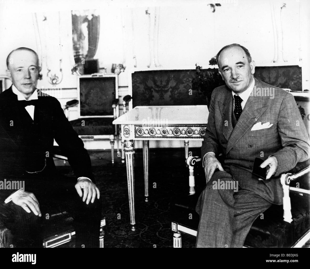 Lord Runciman und Präsident Benes bei einem Treffen in Prag Palast Stockfoto