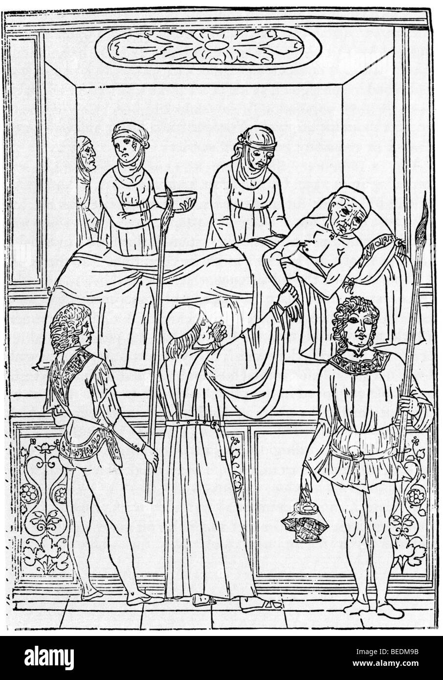 DER schwarze Tod als eine Gravur des 15. Jahrhunderts gewiesen Stockfoto