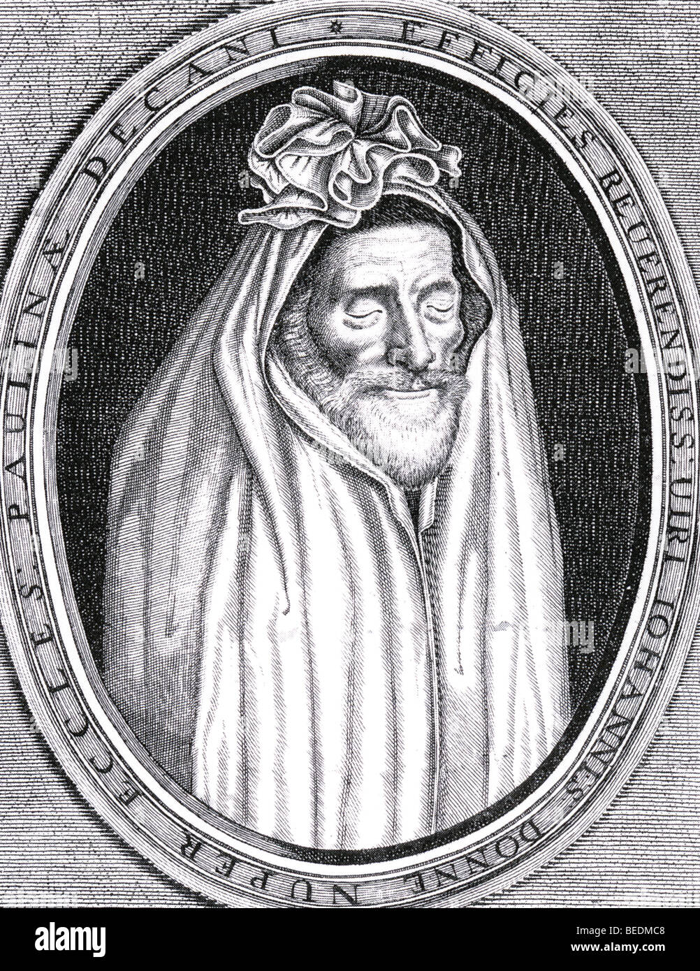 Metaphysische Dichter JOHN DONNE Engish (1572-1631) posierte für diese Gravur in sein Leichentuch der Beerdigung noch zu Lebzeiten in frühen 1631 Stockfoto