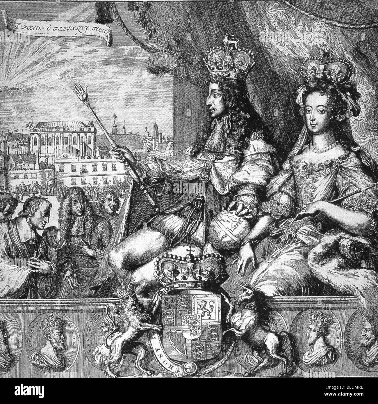 Krönung von WILLIAM III und Mary II im Jahre 1689 in einer modernen Druckerei Stockfoto