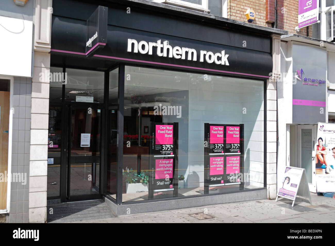 Eine Filiale von Northern Rock Building Society, Station Road, Harrow, UK. August 2009 Stockfoto