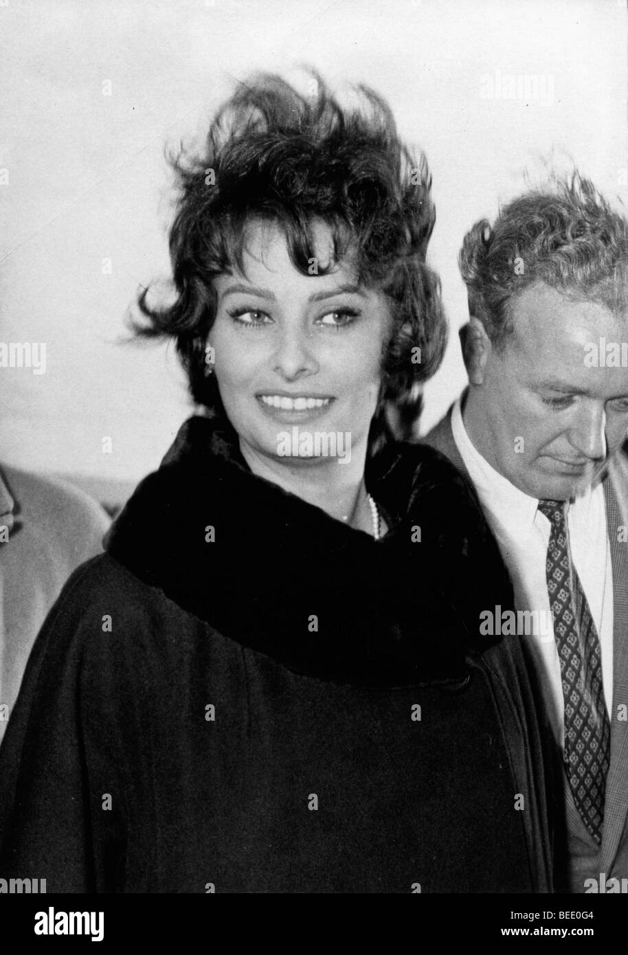Schauspielerin Sophia Loren Ankunft in Frankreich mit ihrem Ehemann Carlo Ponti Stockfoto