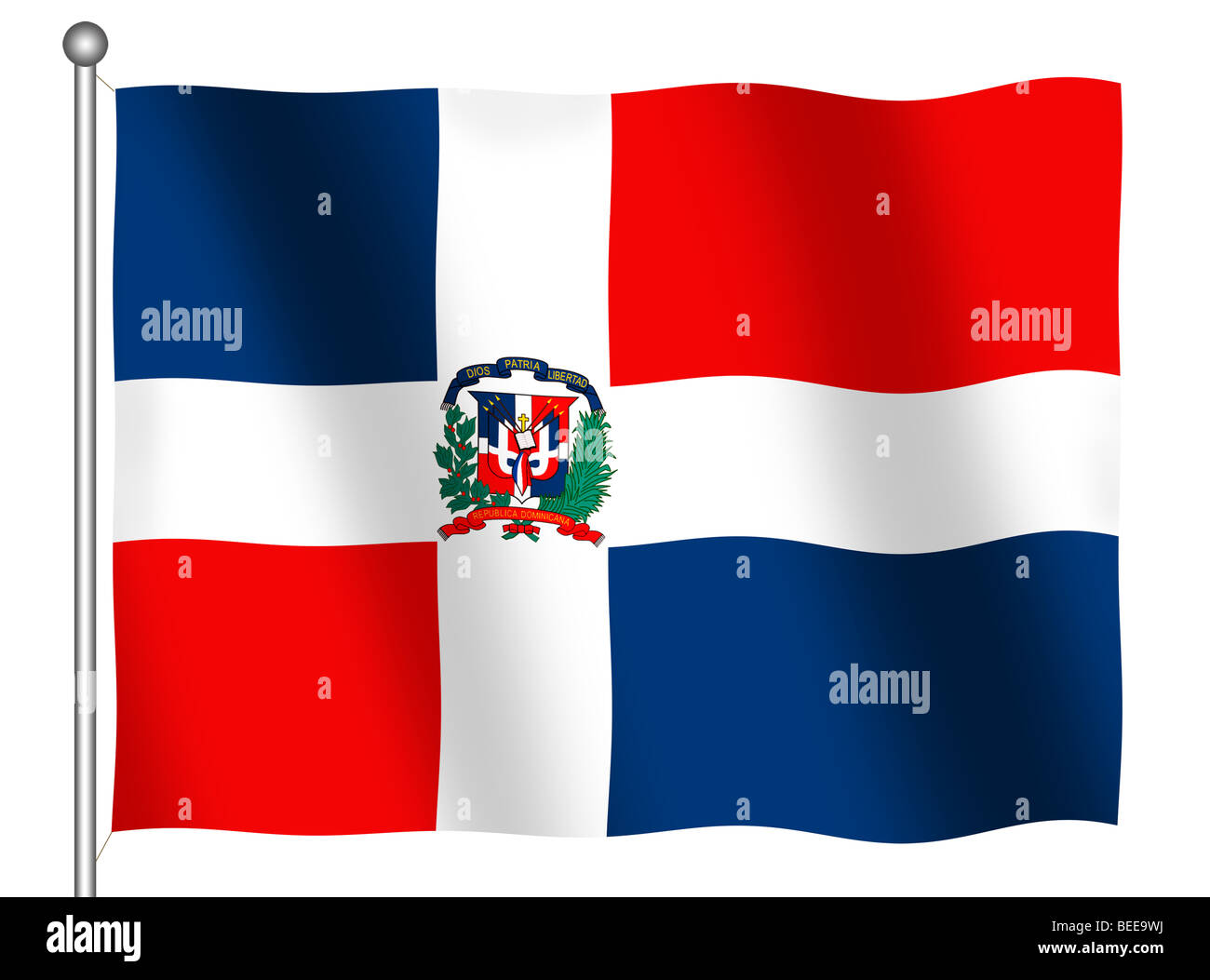 Flagge der Dominikanischen Republik winken (mit Clipping-Pfad) Stockfoto