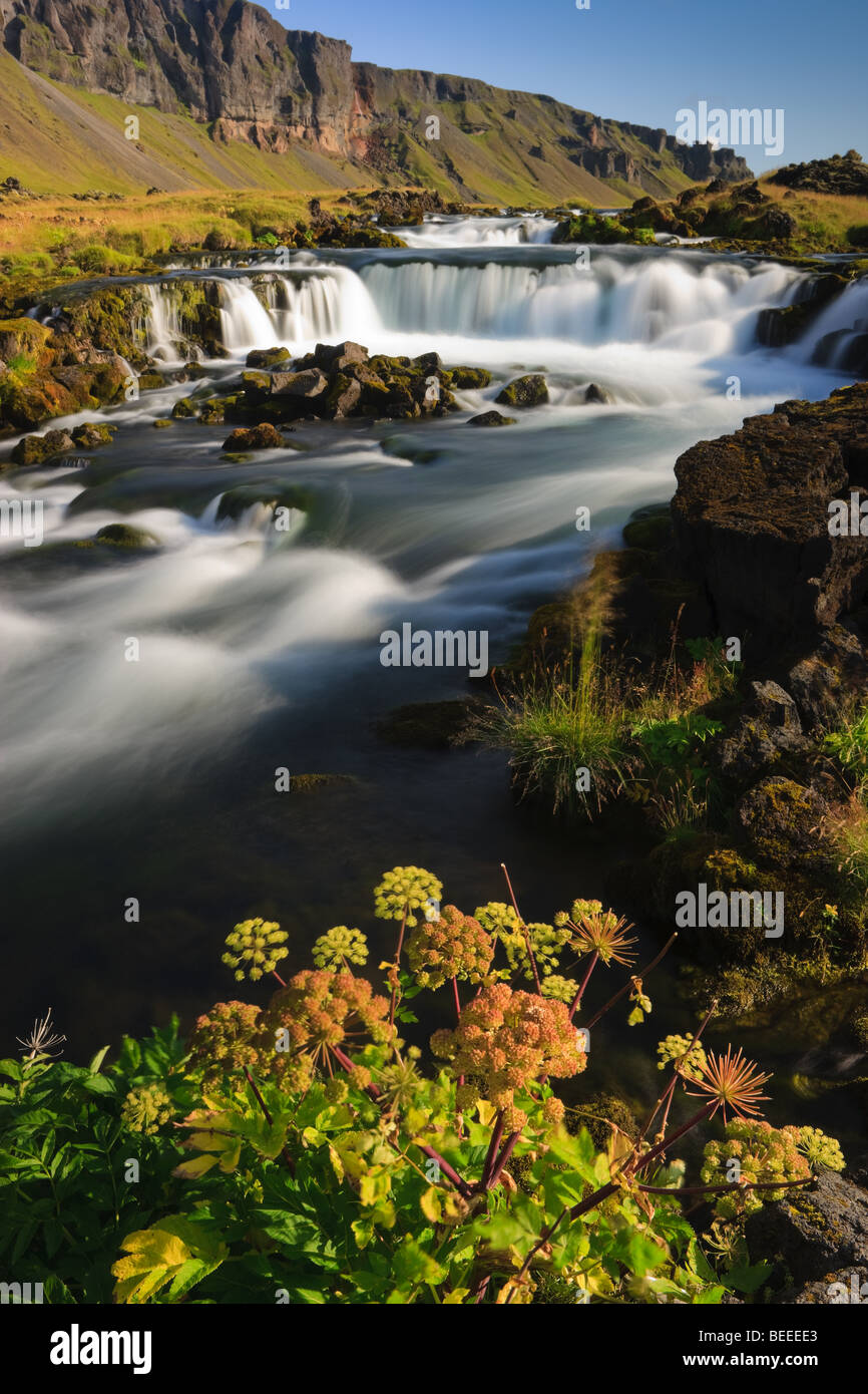 Kleine Wasserfälle in der Nähe von Kirkjubaejarklaustur, Island Stockfoto