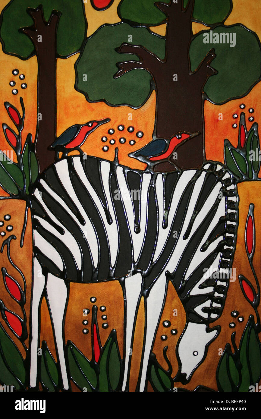 Traditionelle südafrikanische Kunstwerk zeigt Zebra Stockfoto