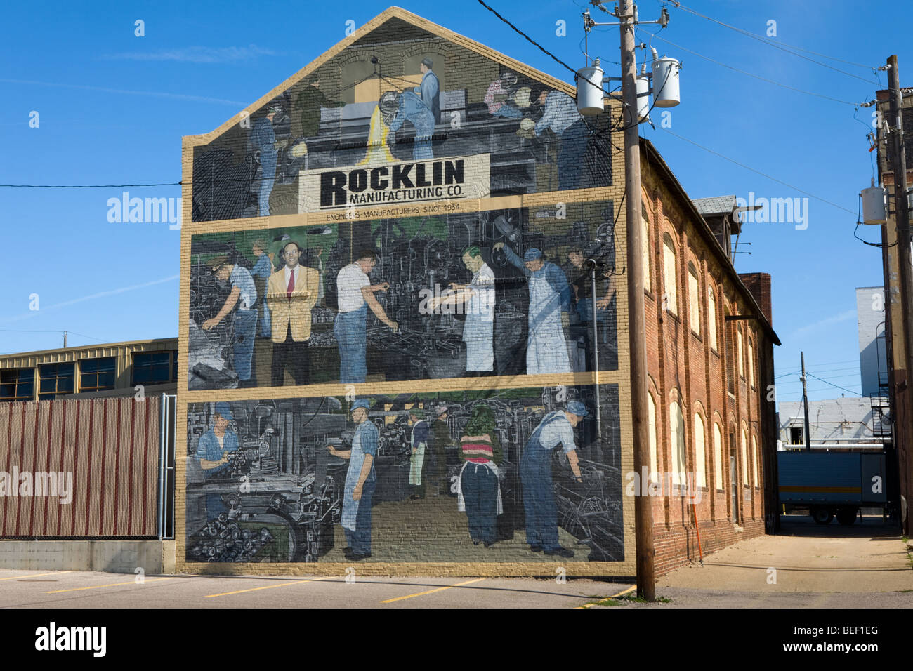 Großes Wandbild am Rocklin Fertigung, Sioux City, Iowa, USA Stockfoto