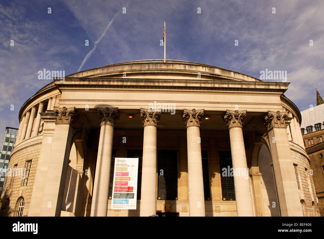 Fassade des Manchester Central Library, Manchester, North West England. Stockfoto