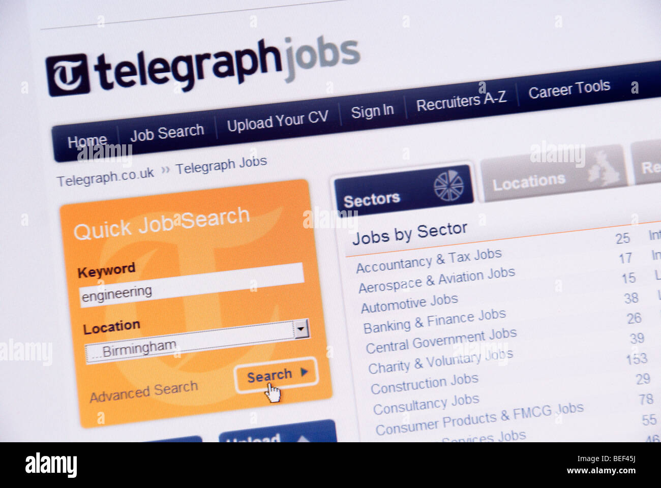 Screenshot der Telegraph Online-Job-Suche-Web-Seite Stockfoto