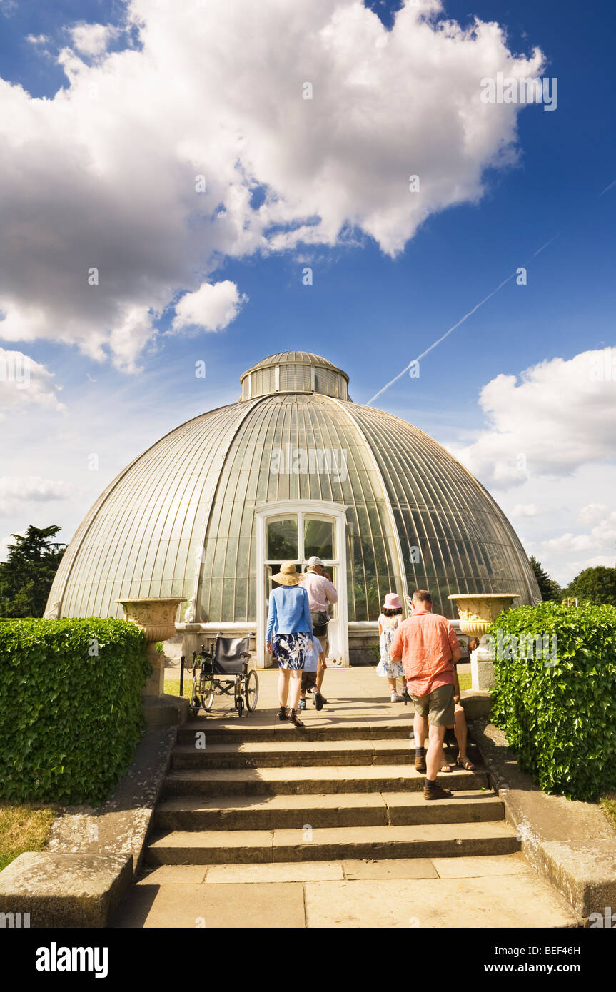 Seitenansicht des Palmenhauses in Kew Gardens. Stockfoto