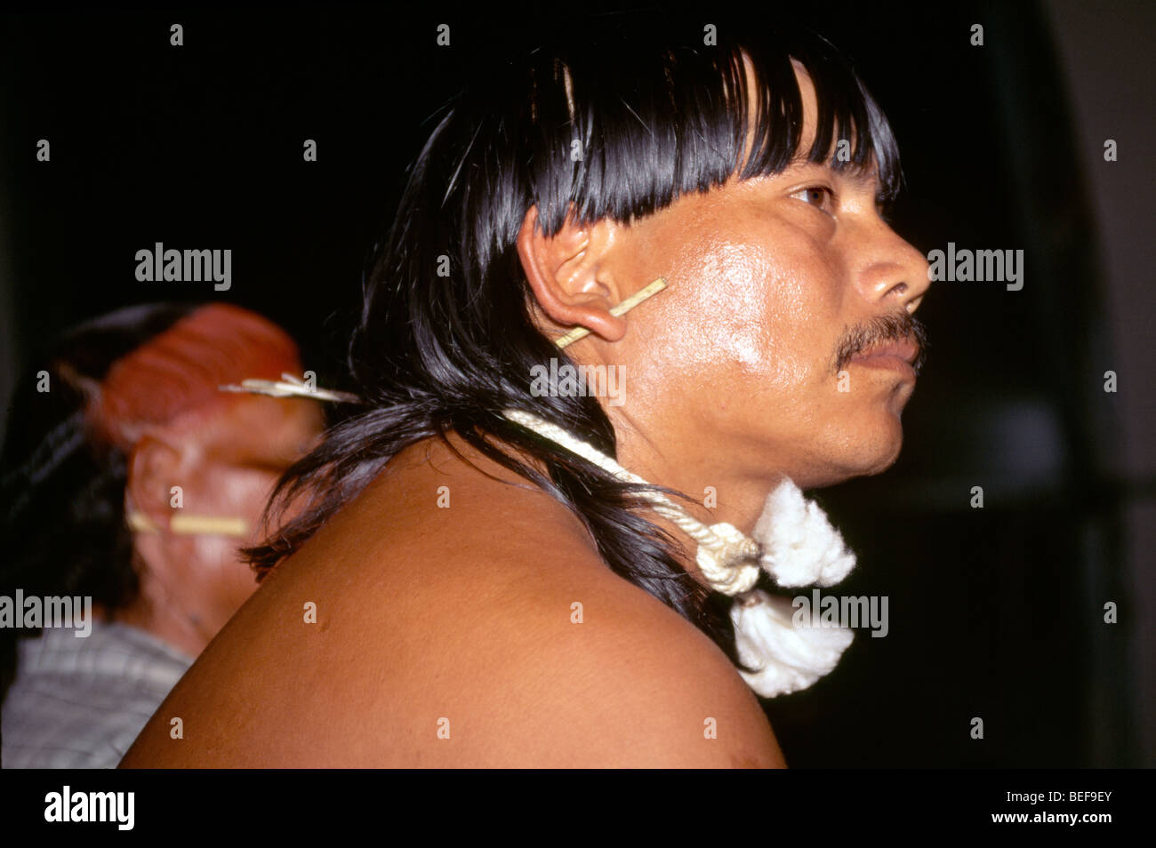 Kaiapo, Stammes- Leute, die auf dem Weltgipfel in Rio de Janeiro 1992, Brasilien Stockfoto