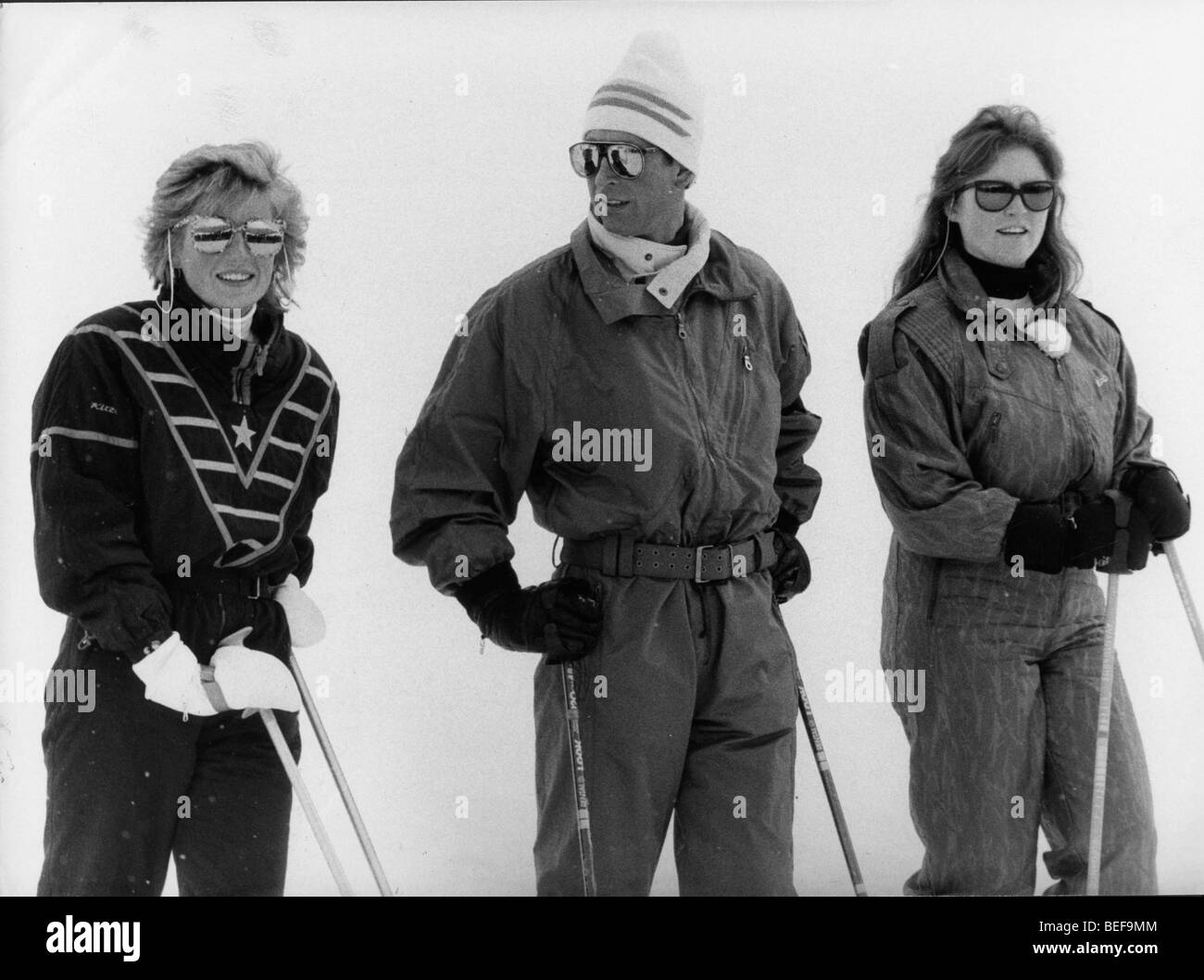 Prinzessin Diana, Prinz Charles, Herzogin von York Ski fahren Stockfoto