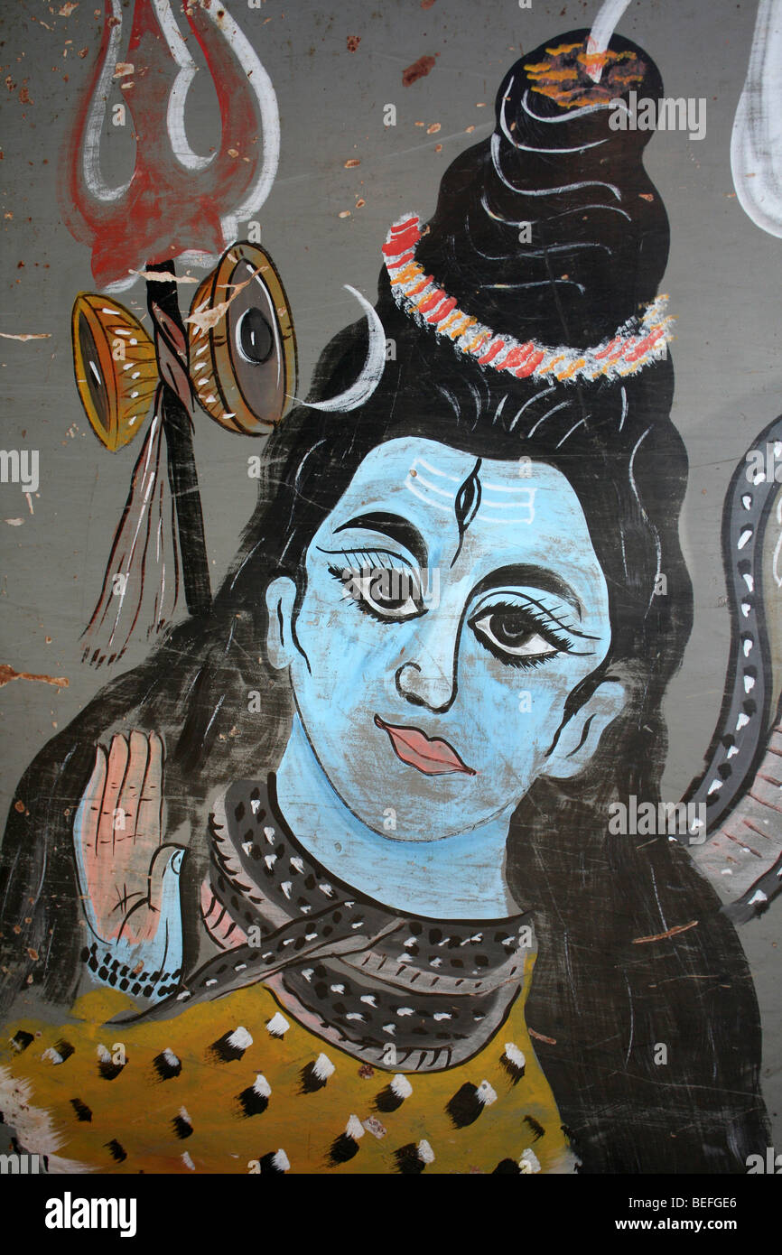 Bunten Hindu Gemälde des Lords Shiva genommen In Diphu, Bundesstaat Assam, Indien Stockfoto