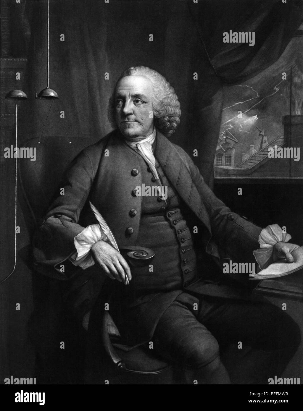 Porträt Kupferstich ca. 1763-1785 von US Gründervater Benjamin Franklin (1706-1790). Stockfoto