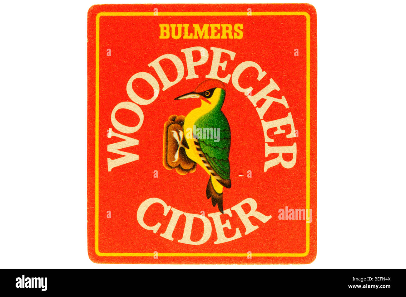 Bulmers Specht Apfelwein Bierdeckel Stockfoto