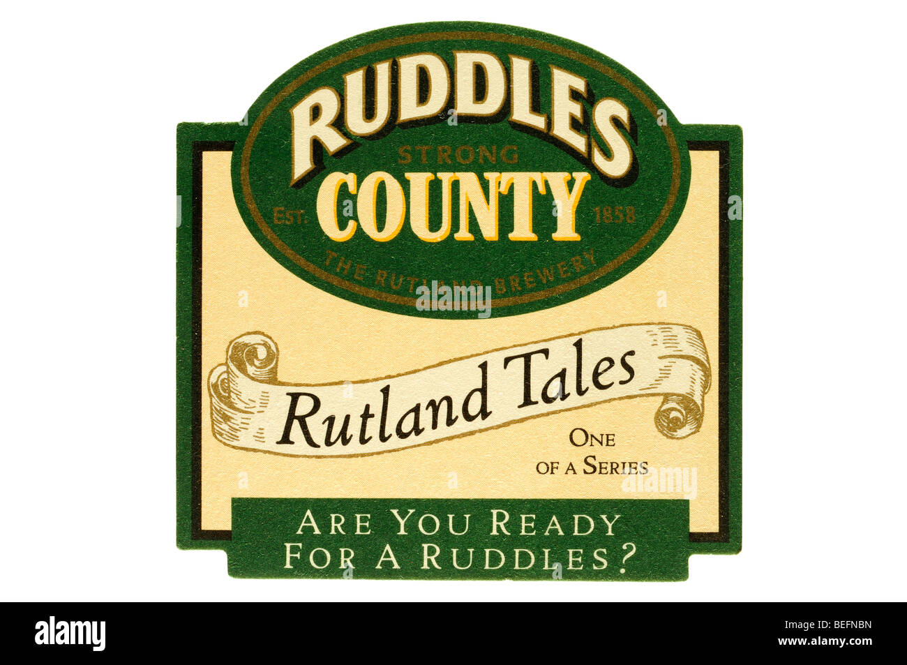 Ruddles starke Grafschaft Rutland Brauerei est 1858 Rutland Geschichten einer einer Serie sind Sie für eine Ruddles rady Stockfoto