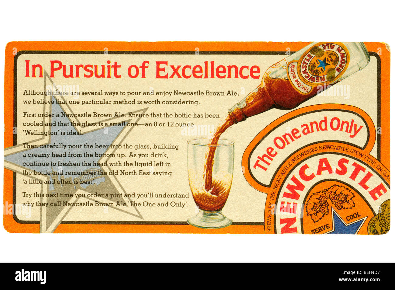 in Pursuit of Excellence brown der eine und einzige Newcastle ale Stockfoto