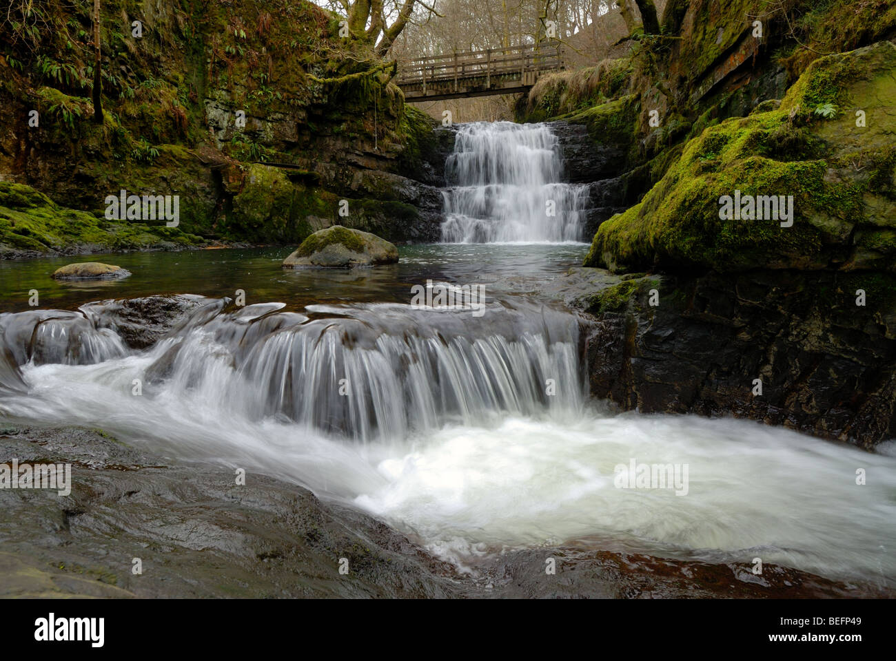 Wasserfall auf dem Afon Sychryd in den Brecon Beacons Stockfoto