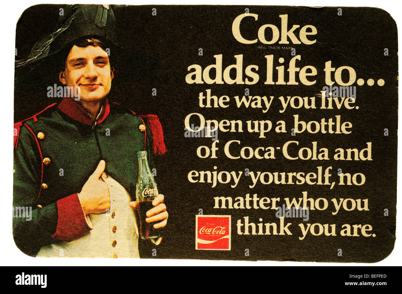 Koks fügt Leben, wie Sie eine Flasche Coca cola offen zu leben und genießen, egal, wer Sie denken, Sie sind Stockfoto