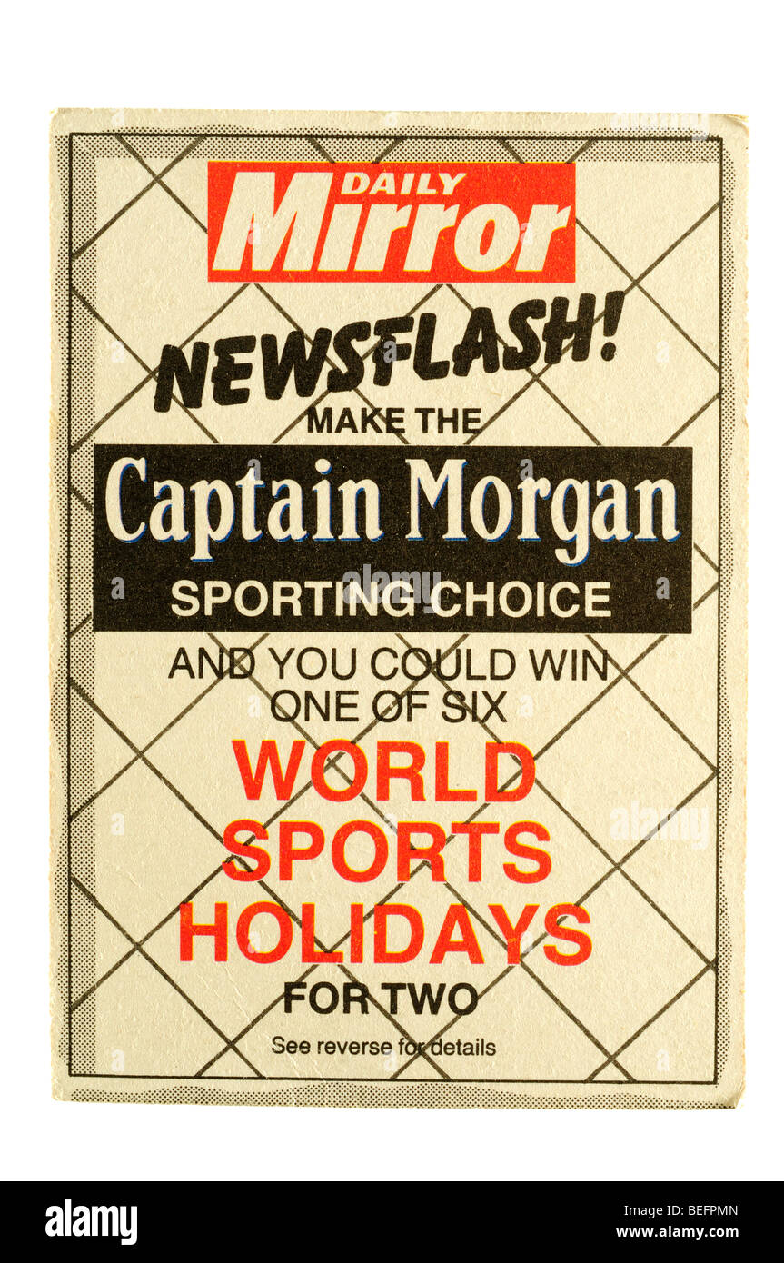 Täglicher Spiegel Newsflash machen die Captain Morgan sportliche Wahl und  Sie Coul gewinnen Sie einen von sechs Welt-Sport-Urlaub für zwei  Stockfotografie - Alamy