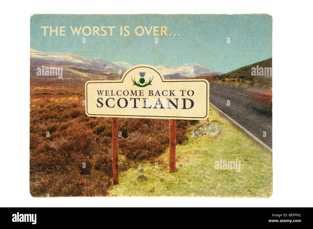 Das Schlimmste ist vorbei Willkommen zurück nach Schottland Stockfoto
