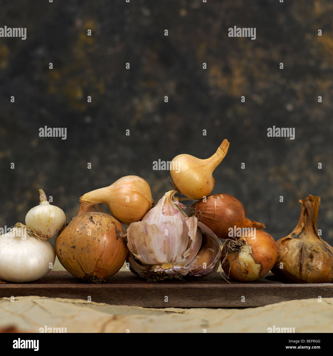 Zwiebeln. Still-Leben. Stockfoto