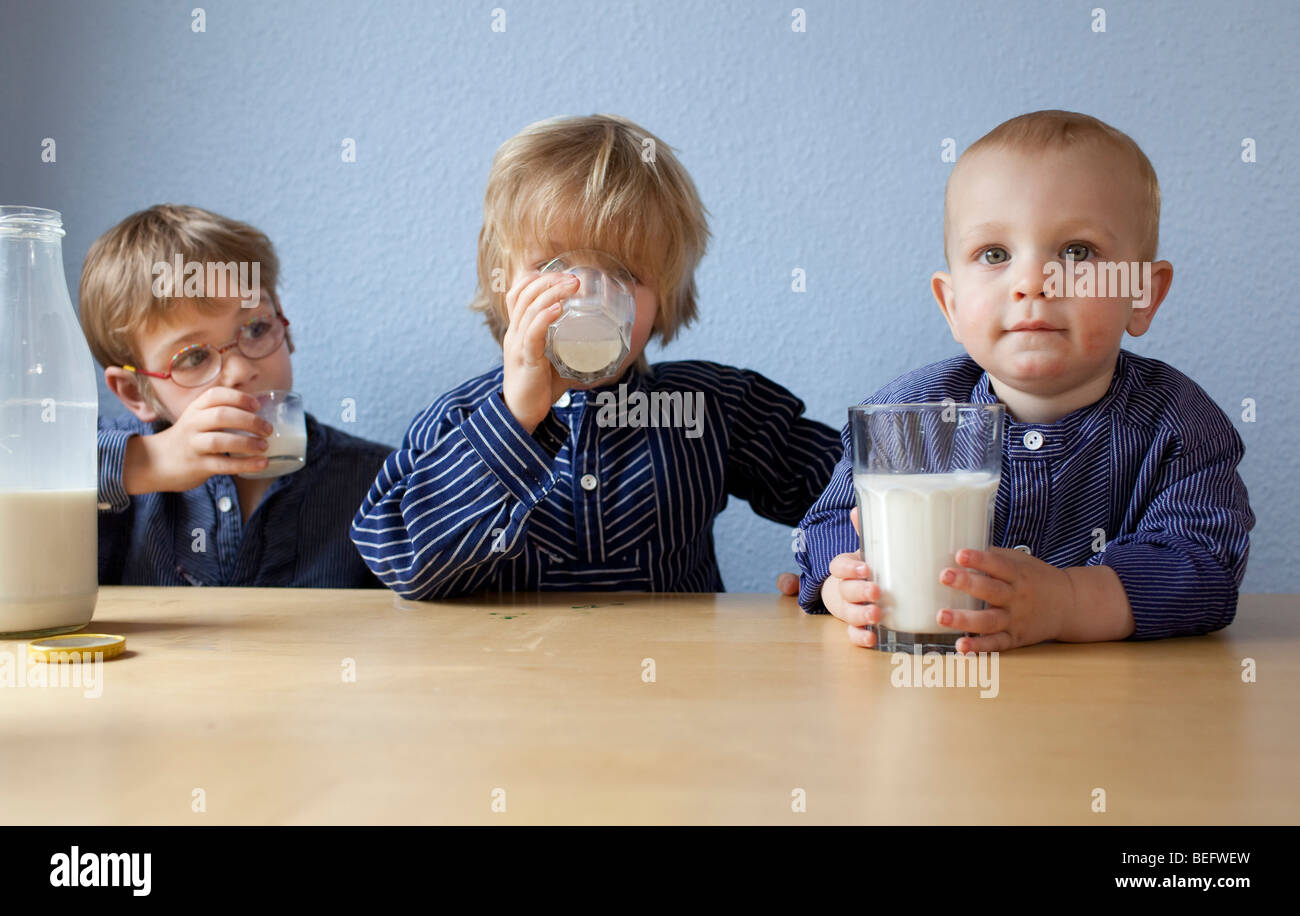 drei Brüder, die Milch zu trinken Stockfoto
