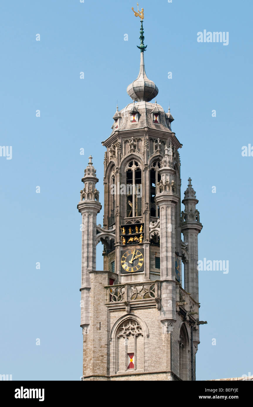 Der Turm der spätgotischen Rathaus von Middelburg. Stockfoto