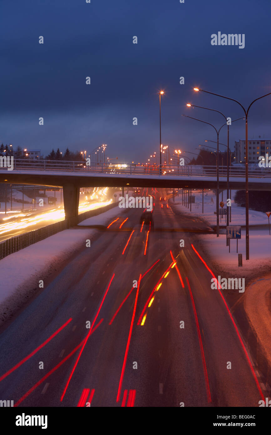 Autobahn im Winter, Reykjavik, Island Stockfoto