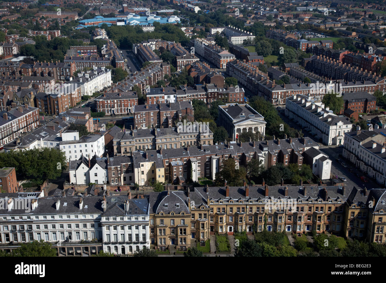 Luftaufnahme über die georgischen Gebiete der Stadt Liverpool Merseyside England uk Stockfoto