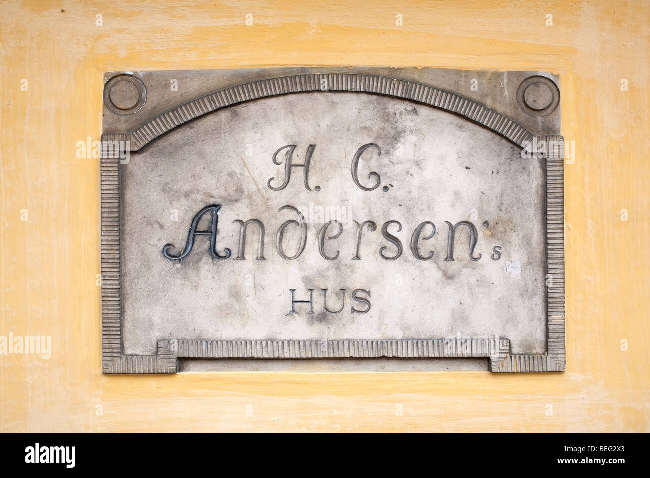 Das Geburtshaus Hans Christian Andersen anmelden. Odense, Fyn, Dänemark, Scandinavia Stockfoto