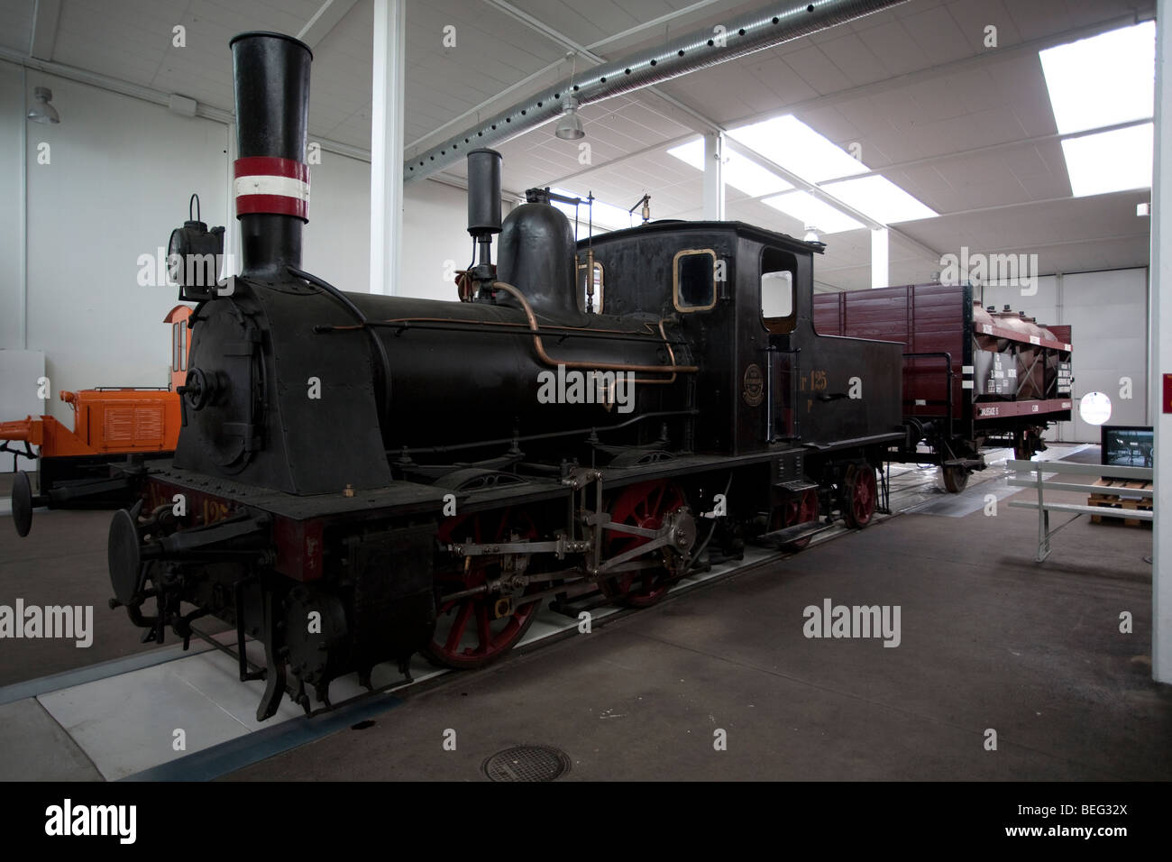 Dampflok. Eisenbahnmuseum (Jernbane Museum), Odense, Fyn, Dänemark, Skandinavien Stockfoto