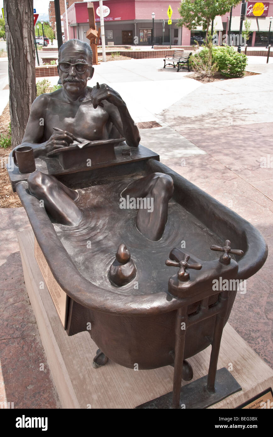 Colorado Grand Junction Main Street Mall an der Ecke Kunstausstellung James Dalton Trumbo bronzene Skulptur Stockfoto