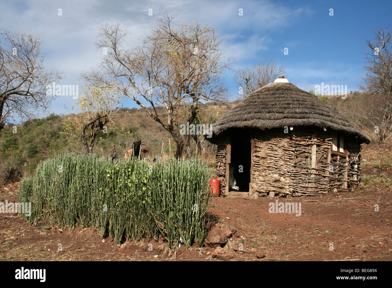 Zulu-Dorf Hütte genommen In der Provinz KwaZulu-Natal, Südafrika Stockfoto
