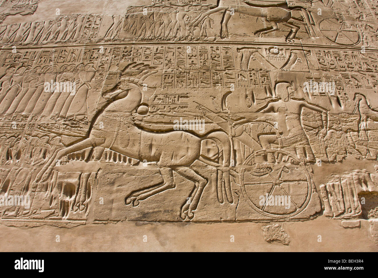 Wandrelief am Karnak-Tempel, Luxor, Ägypten Stockfoto