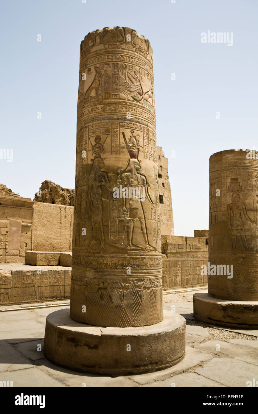 Spalte in Kom Ombo Tempel, Kom Ombo, Ägypten Stockfoto