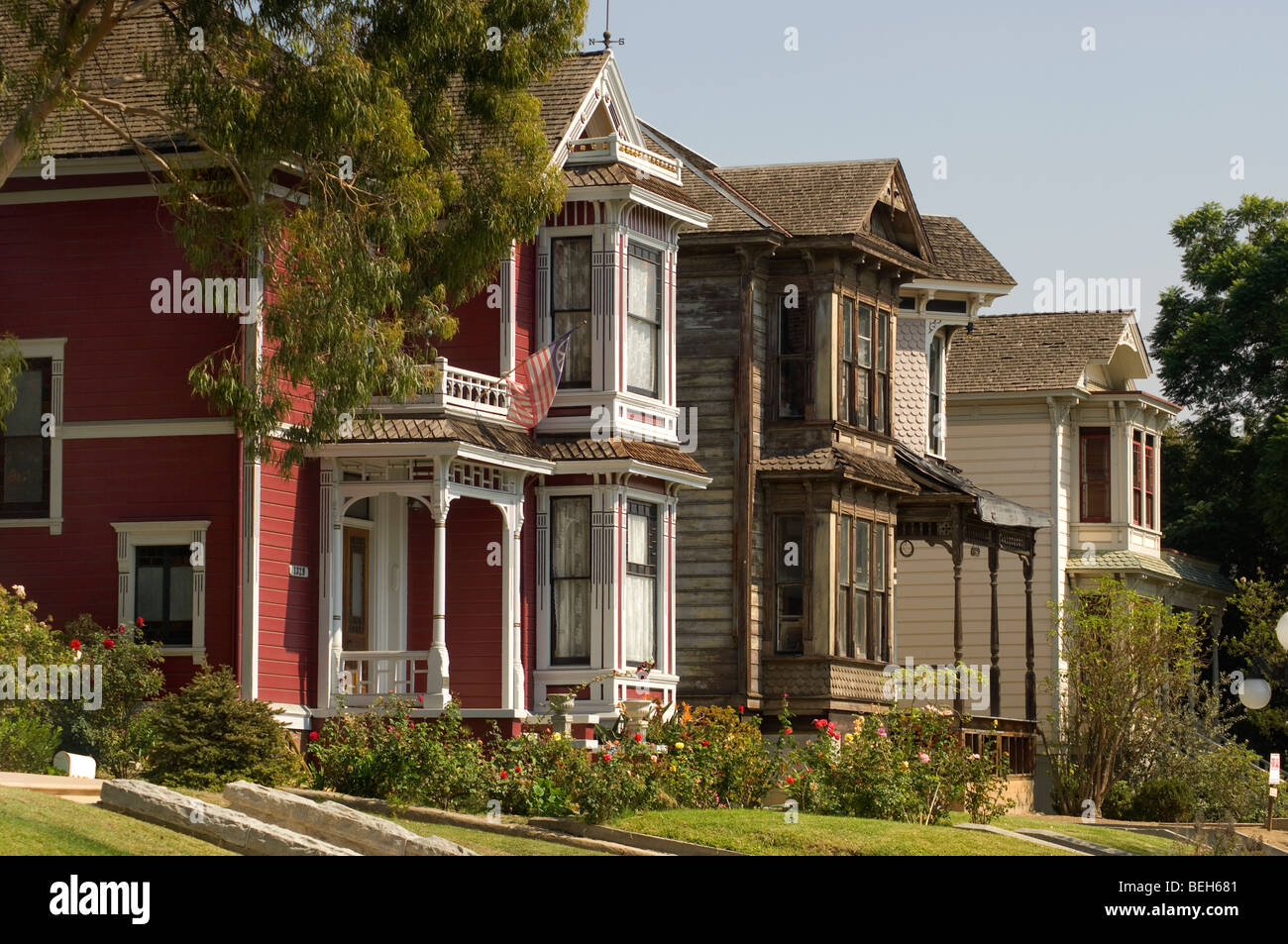 Viktorianischen Häuser auf Carroll Ave in Los Angeles. Stockfoto