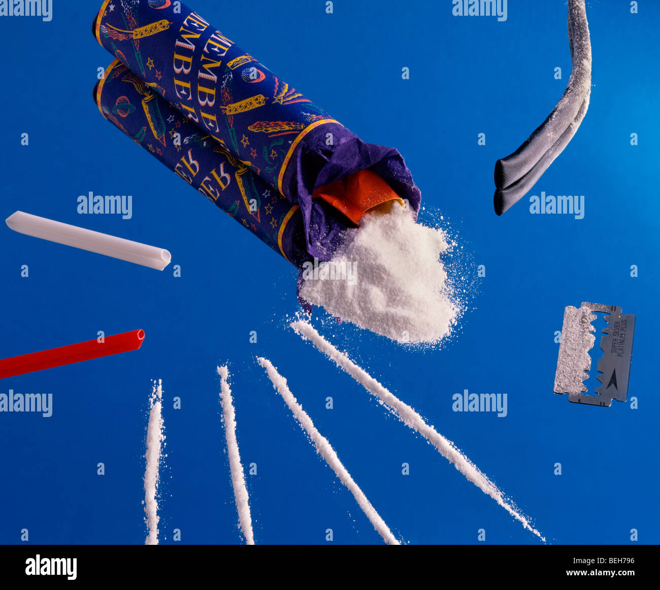 Sorbet-Brunnen und Sorbet geschnitten als Kokain. Candy-Drogen Stockfoto